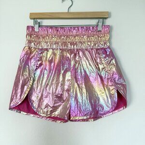 Simply Southern Classic Metallic Shorts Pink Womens Medium Barbie Sorority Shiny